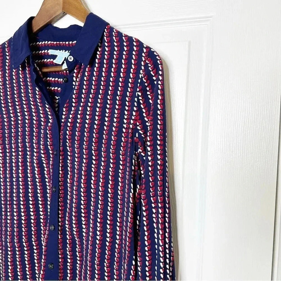 DRAPER JAMES Long Sleeve Shirt Dress Navy Red Heart Print Size 6 Preppy - Picture 4 of 7